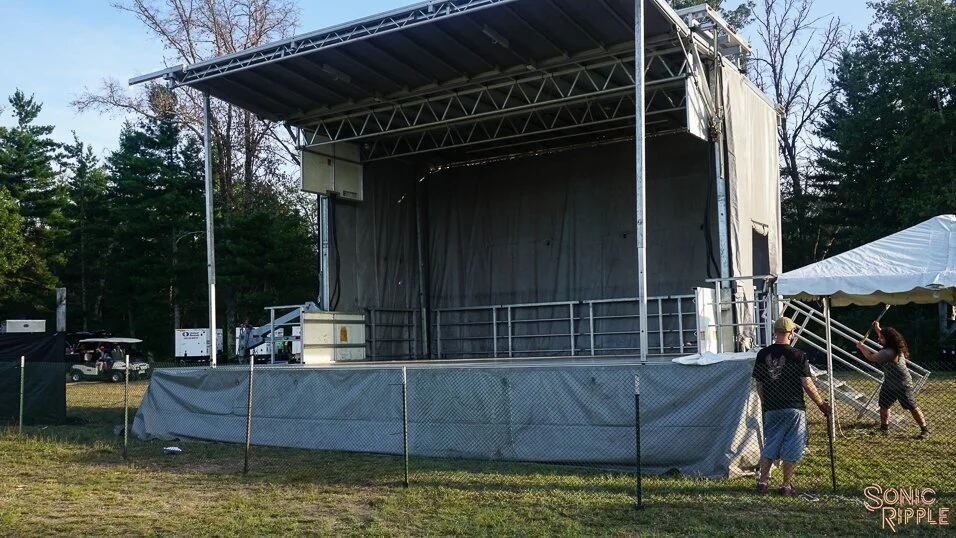 Mobile stage build in an open field