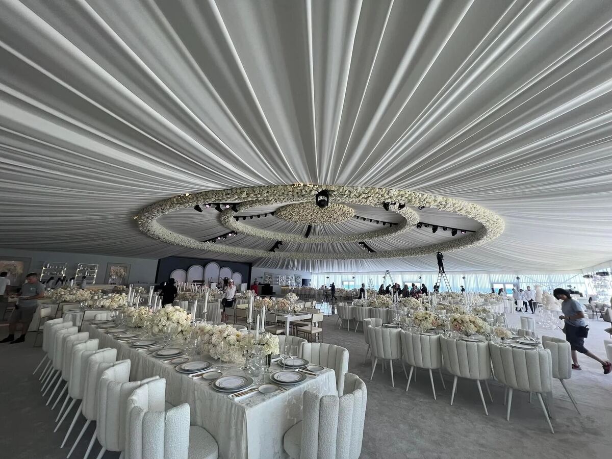 Elegant round-table wedding reception setup